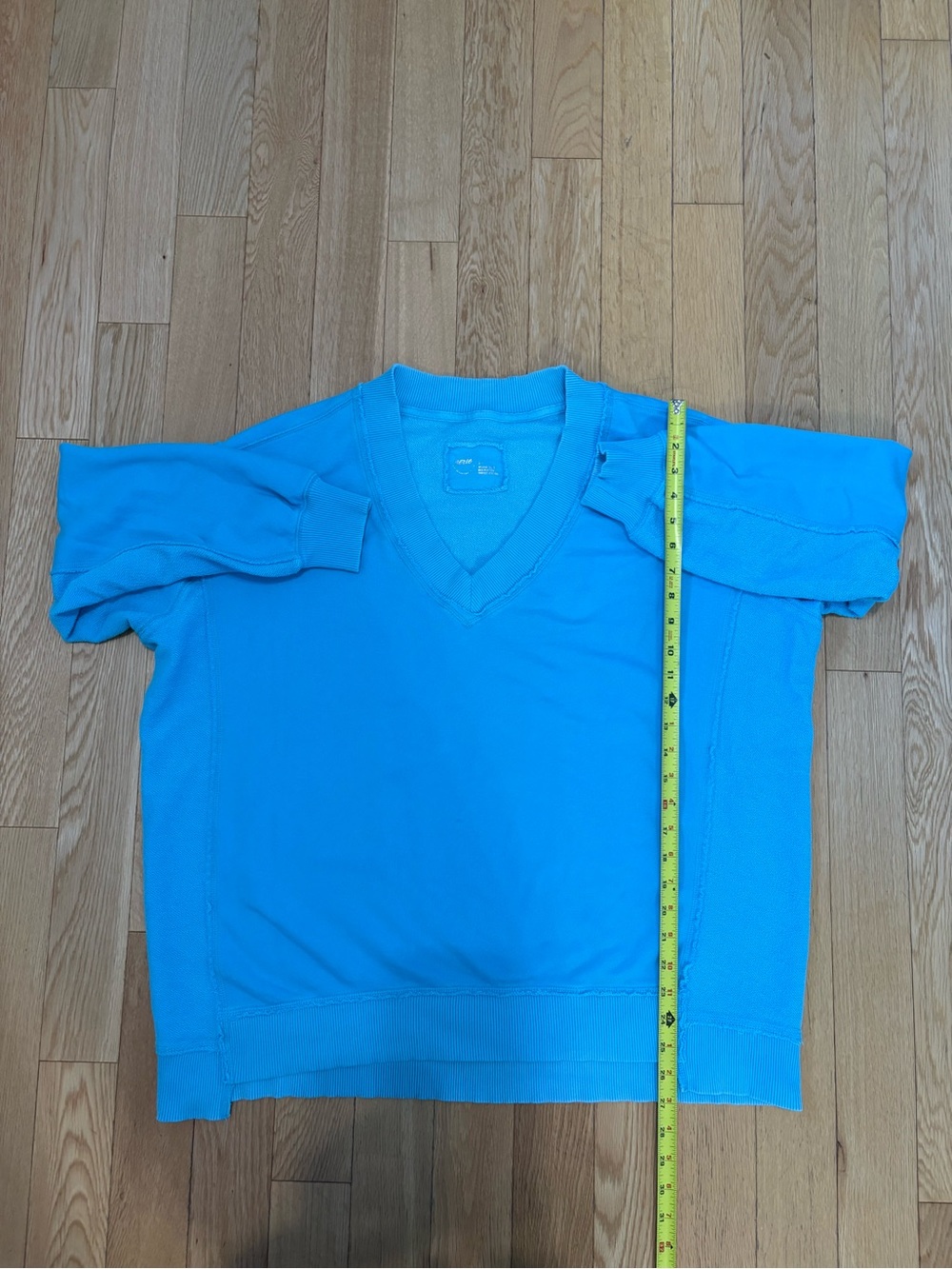 Aerie Vacay Every Day Oversized V Neck Sweatshirt French Terry Turquoise S - Picture 7 of 11